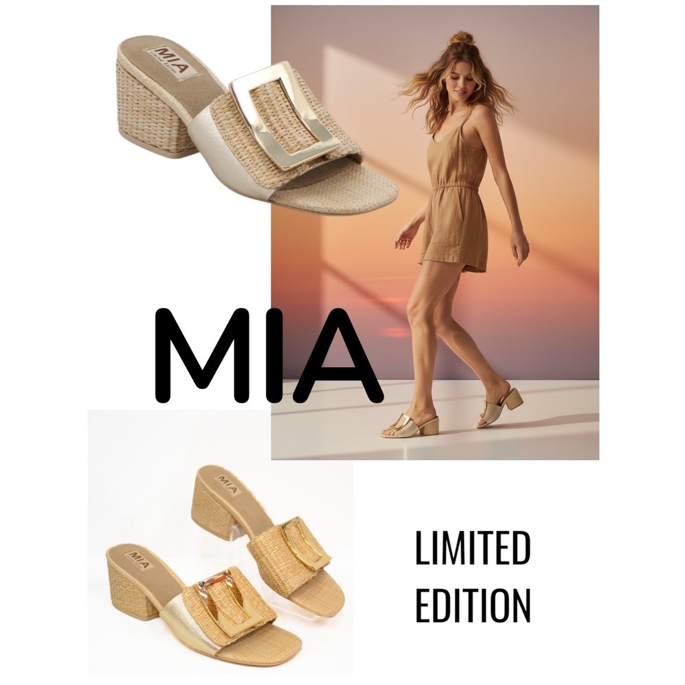 MIA Idania Sandals Gold Woven Raffia, Limited Edition—NEW!